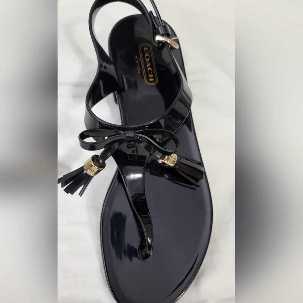 Coach Helma Iconic Black Jelly Tassel Thong Sandals